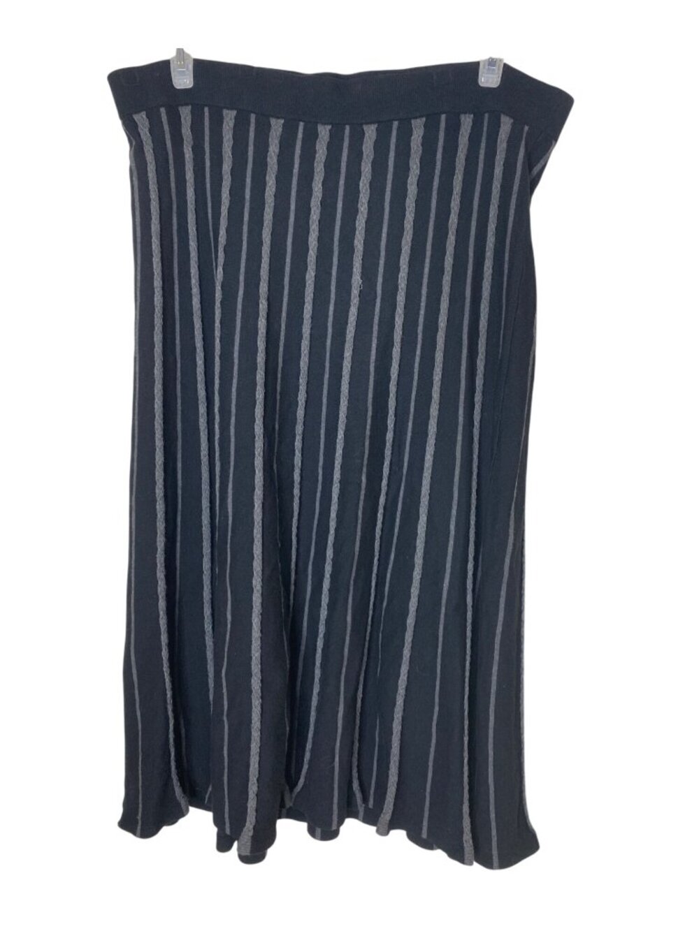CJ Banks Womens 2X Knit Midi Skirt Black Gray Textured Striped Pull On Stretch